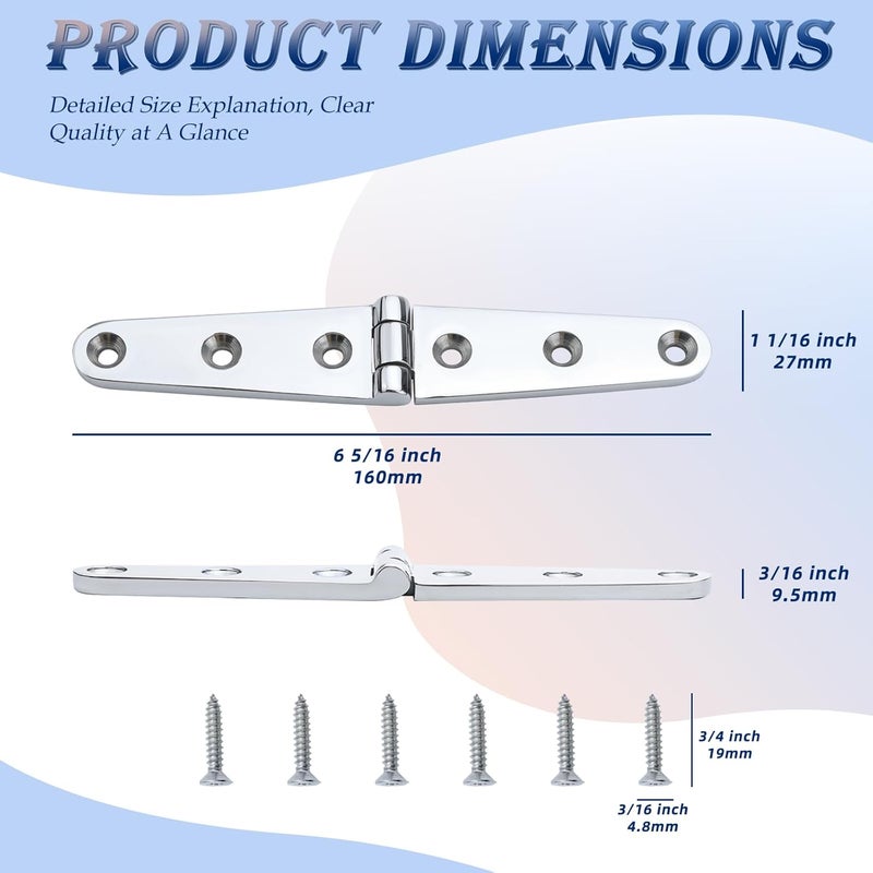 YANYUCB Boat Hatch Hinge 316 Stainless Steel Cabinet Door Casting Hinges Marine Hardware with Screw for Boat (4 inch x 1 inch)(6.3 inch x 1 inch) - Image 2
